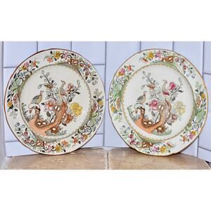 Spode Copeland T. Goode & CO Flowers & Pheasant Birds Crescent Plate Set